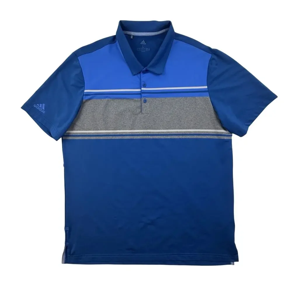 Adidas Ultimate 2.0 Merch Mens Golf Polo Blue Gray Size Large UPF 50